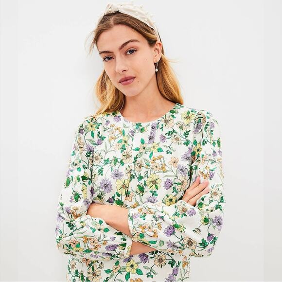 Loft Floral Linen-Blend Long Sleeve Shift Dress Sz.0 NWT - Picture 3 of 7